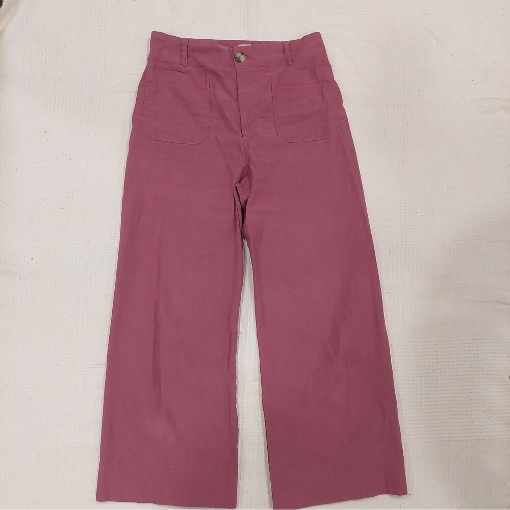 Anthropologie Maeve Colette Pants Purple High Rise Cropped Sz 31 Stretch Linen
